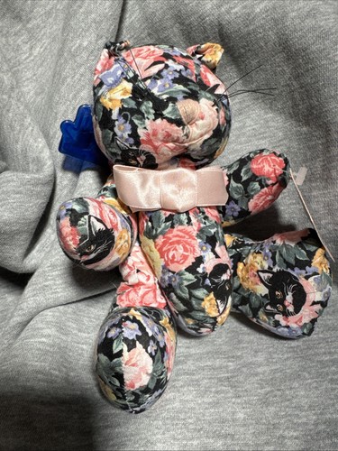 Vintage Applause jointed Cloth Kitty Cat 5-1/2"   NOS Black Cat Fabric - Picture 1 of 12