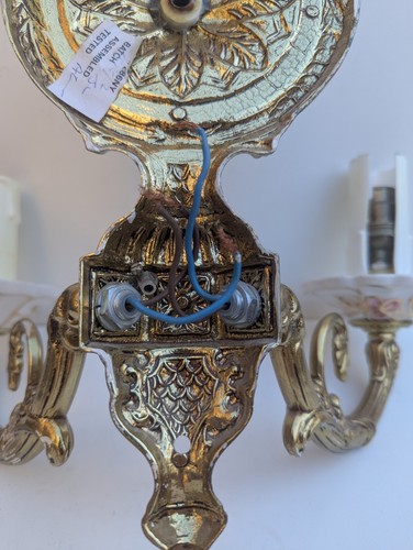 Ornate French Style Brass Ceramic & Crystal Wall Lights Double & Single Sconces - Picture 14 of 24