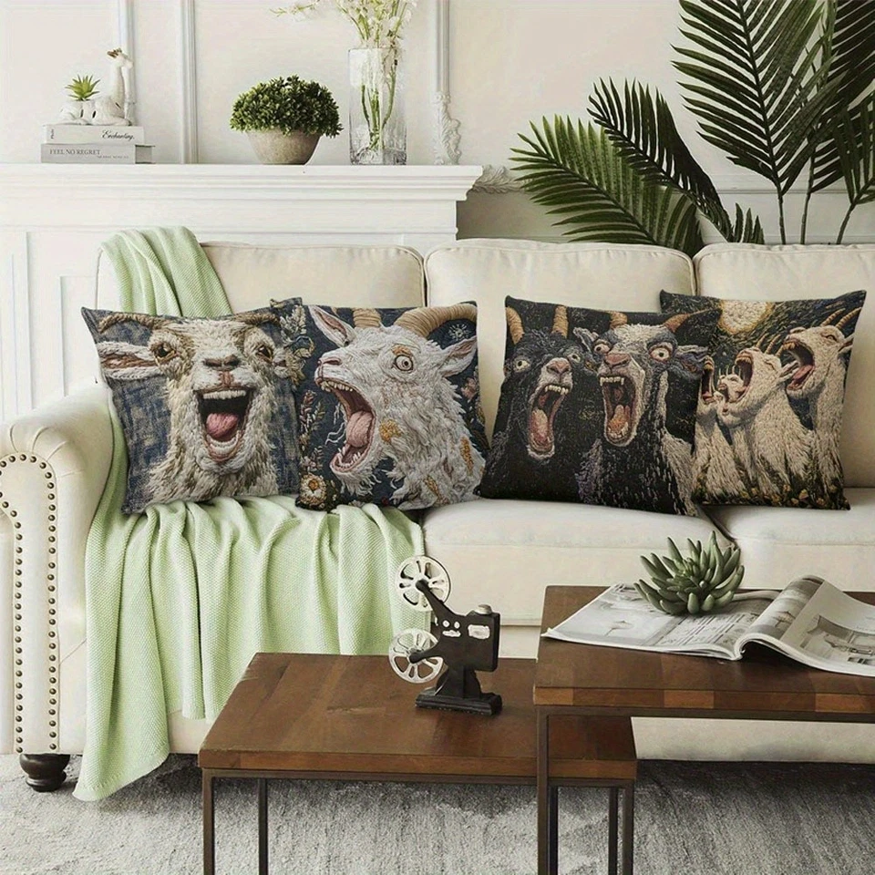 Fundas de almohada de felpa cortas de cabra gritando divertidas 4 piezas cojín decoración regalo SIN relleno Foto 2 de 4