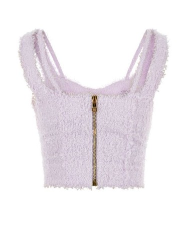 BALMAIN Womens Purple Lined Dual Straps Sleeveless Scoop Neck Crop Top 42 - Picture 2 of 6