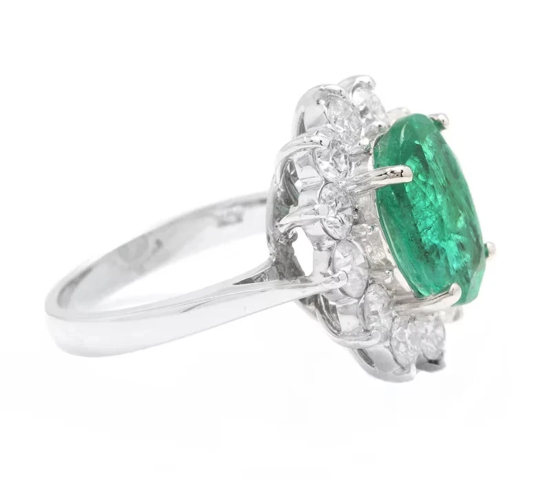 5.80 Ct Natural Emerald & Diamond Wedding Proposal Ring 18K Solid White Gold - Image 4 of 4