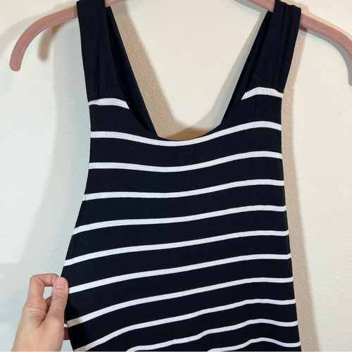 Athleta Getaway Midikleid schwarz weiß gestreift gekreuzter Rücken Small - Bild 3 von 11