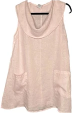 Vtg Match Point 100% Linen Dress Sleeveless Tunic Pink Pockets Made In USA Sz M