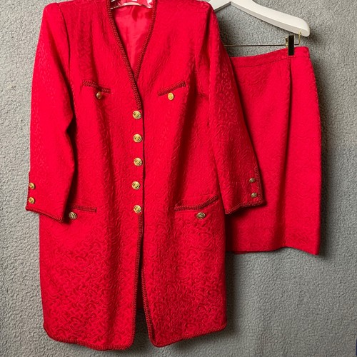 De Colección Chaqueta Falda Traje Mujer 10 Rojo Dorado Botones Power Traje Artesano LEER TALLA - Imagen 3 de 15