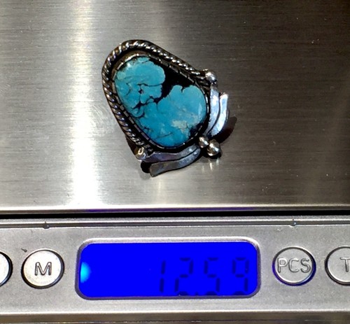Antique Navajo Sterling Stormy Mountain Turquoise  Ring High Grade Gem Quality - Picture 12 of 13