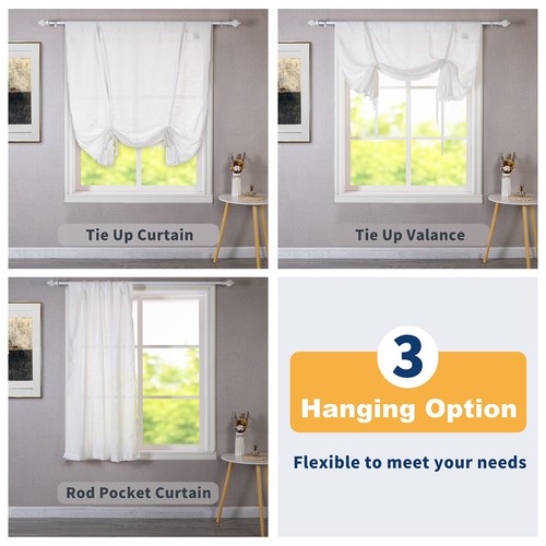 Transparente Voile Noppen Leinen Raffvorhänge verstellbar Fenstergardinen Stange Tasche weiß - Bild 4 von 46