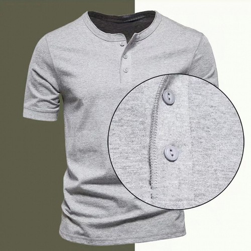 Crew Neck Button Up T Shirt Men Solid Color Short Sleeve Casual Dress top M-6XL - Picture 5 of 27