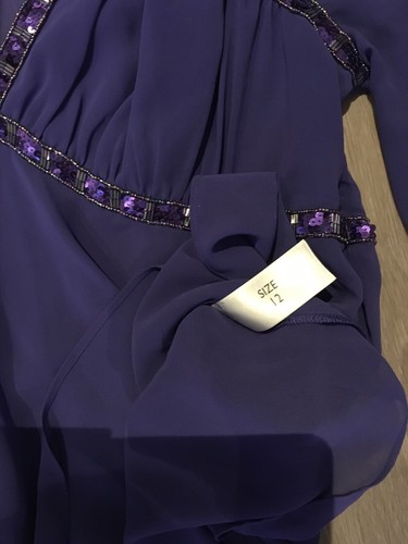 Amanda Wakeley Chiffon Purple Embellished Evening Cocktail Blouse size 10/12 - Picture 8 of 12