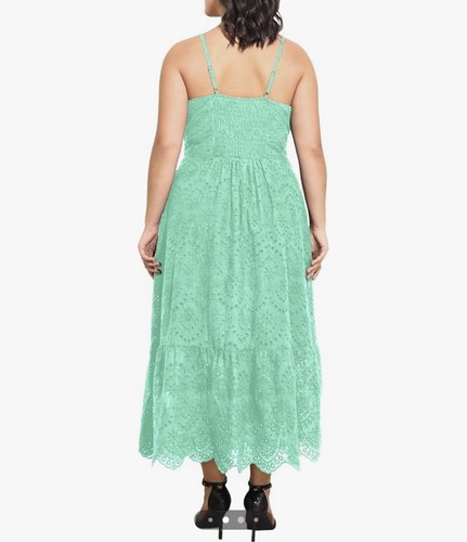 Pinup Fashion Embroidery Eyelet Long Spaghetti Strap Summer Dress Pockets 14 NWT - Picture 2 of 9