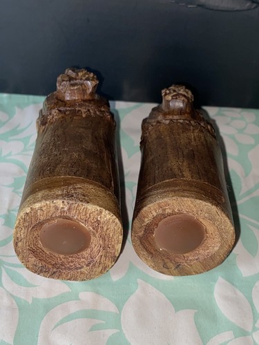 Vintage Wooden Hand Carved Lion Salt And Pepper Shakers Approximately 3” Tall - Picture 5 of 12