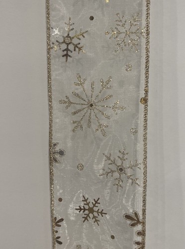 Gold Snowflake Wire Edged Ribbon 5 Yards Christmas Glitter Bow Gift 2.5 - Picture 3 of 5