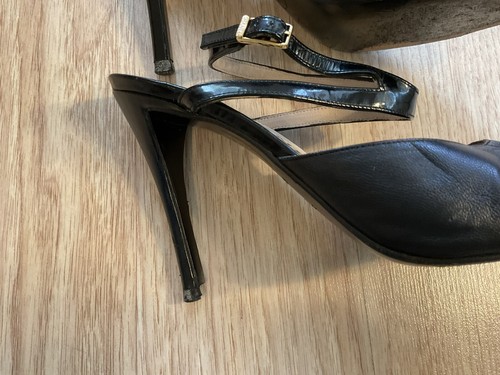 Chanel Shoes Heels Black Leather Size 36.5 Finition Main Women’s - Picture 6 of 12