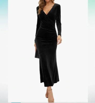knee length black bodycon dress Zapaka Women Black Satin Midi Work Dress Bodycon Off the Shoulder Cocktail Dress, Black / US2