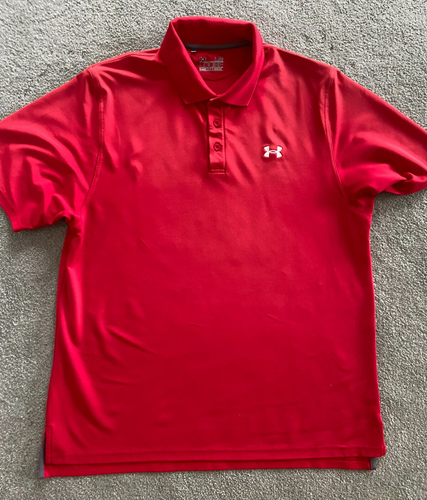 Under Armour Heat Gear Men's Polo Shirt Loose Fit Short Sleeve Red Size L