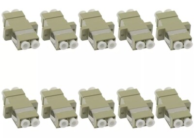 10 PCS LC to LC UPC Duplex Multi-mode Flange Fiber Optic Adapter Connector Beige