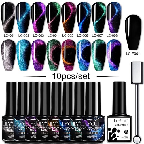 10PCS/SET Gel Nail Polish 9D Glitter Cat Magnetic Gel Set With Magnetic Stick - Picture 28 of 116