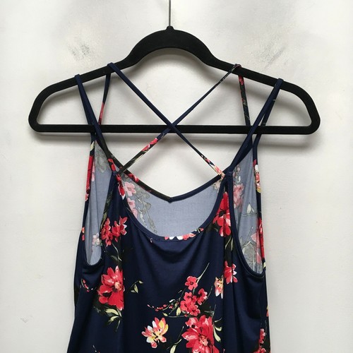 Papermoon Womens Navy Floral V-Neck Cami Strappy Crossback Plus Size Tank Top 1X - Picture 4 of 7