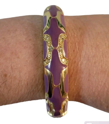 Goldtone Enameled Hinged Bracelet Purple Gold 3" Diameter - Picture 2 of 5