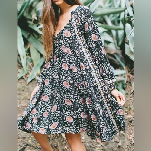 Natalie Martin Fiore Dress Knee Length Long Sleeve Vintage Midnight Flowers S