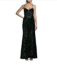 Emerald Doll Velvet Sequin Corset Lace-Up Back Mermaid Gown Size 1