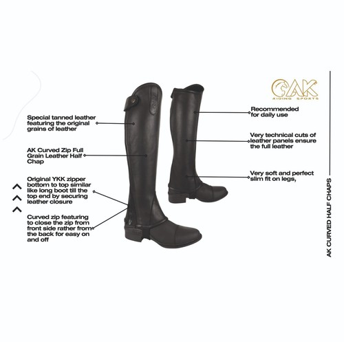 AK Zip Curva Full Grip Pelle Equitazione Mezzi Chaps - Foto 26 di 28