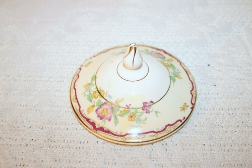 Edwin M Knowles China Co U.S.A. Pink Flowers Gold Creamer & Sugar Bowl w/ Lid - Picture 8 of 9