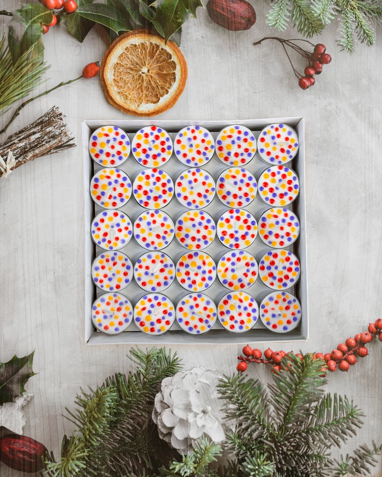 Vela de luz de té pintada a mano hecha a mano regalo paquete a granel cera de abejas candelabro sin perfume Foto 2 de 4