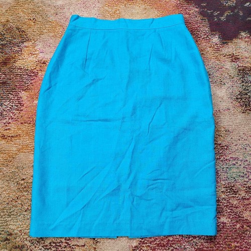 Vintage 70er Tweed Leinen gefütterter Bleistiftrock Größe Taille 28" hellblau Heritage House  - Bild 1 von 8