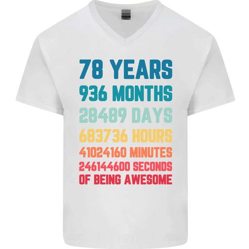 78th Birthday 78 Year Old Mens V-Neck Cotton T-Shirt - Picture 33 of 41