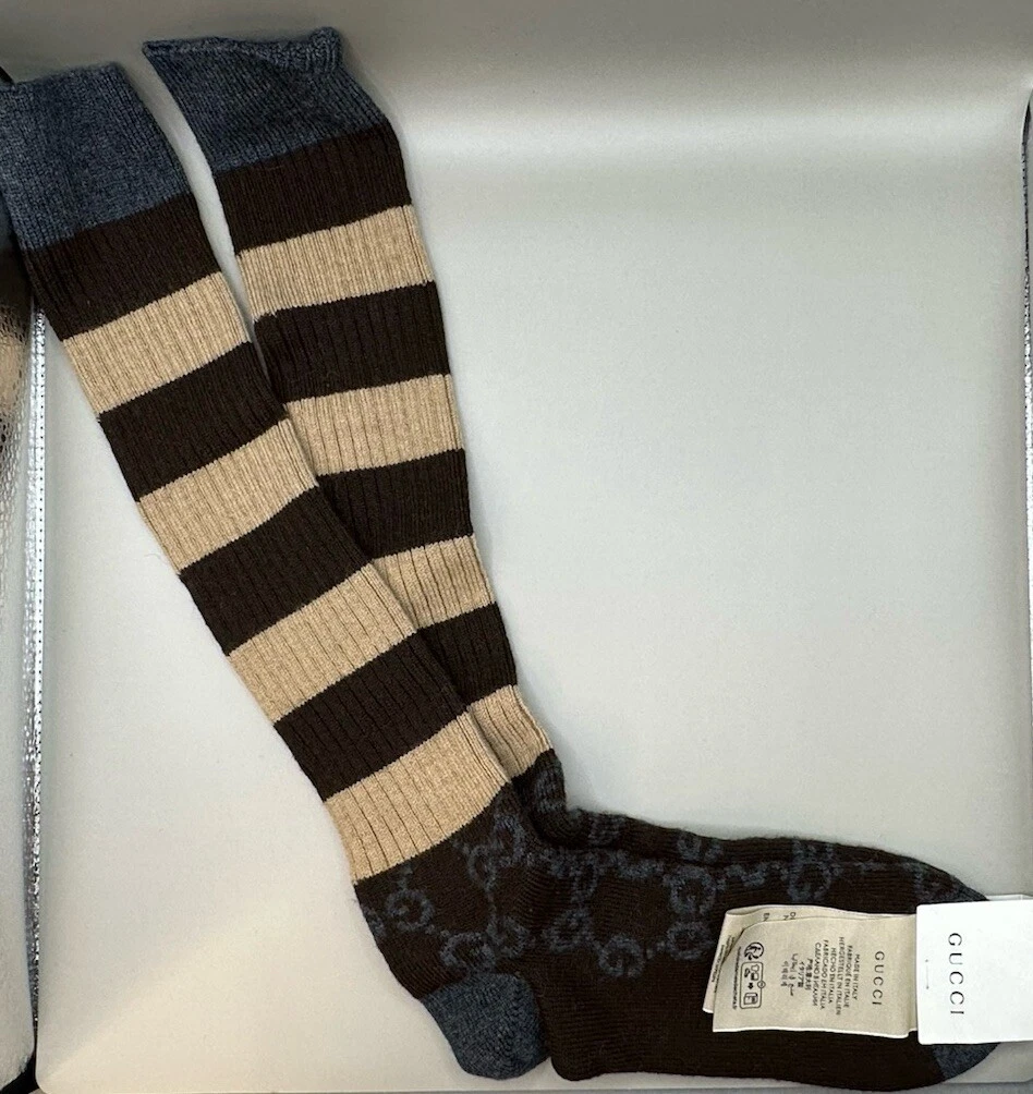 Chaussettes Gucci GG en laine rayée marron homme taille L 12 (26 28 cm) authentiques