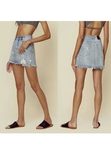 One Teaspoon light wash raw edge 2020 mini skirt, high waist fitted, short, 28 6 - Picture 7 of 7