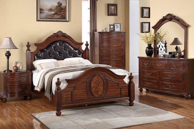 Modern 4 Pc Bedroom Set Est King Size Bed Mirror Dresser Nightstand Furniture