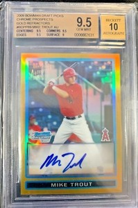 2009-Bowman-Chrome-GOLD-Refractor-Mike-Trout-Angels-RC-AUTO-50-BGS-9-5-w-10