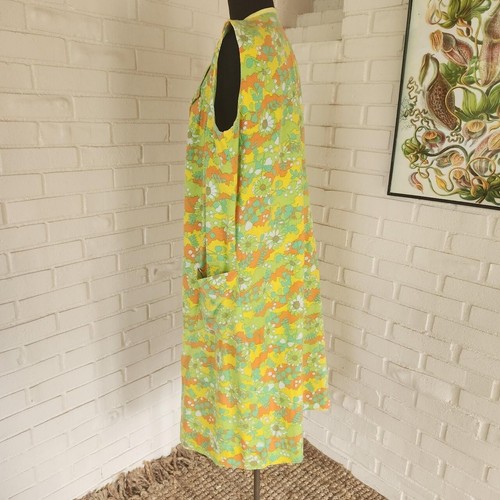 Vtg 60s 70s Midi Dress, Floral Green Yellow, Plus Size, Handmade, AS IS* - Picture 5 of 8