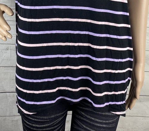 LuLaRoe Irma Shirt XXS Black Pink Purple Striped Oversized Casual High Low Top - Picture 8 of 12