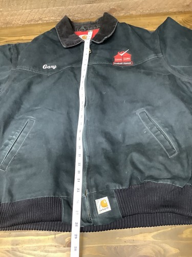 Vtg Carhartt Jacket J13 Blk Canvas RED Quilt Lined Corduroy Collar Mens 2XL - Picture 12 of 13