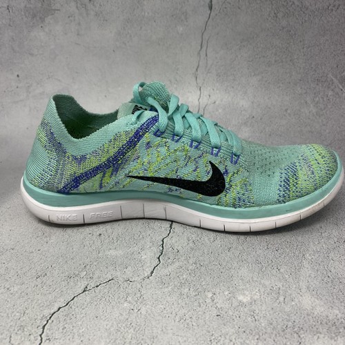 Nike Womens Free 4.0 Flyknit Shoes Light Blue Turquoise Black 717076-300 Sz 7 M - Picture 3 of 11