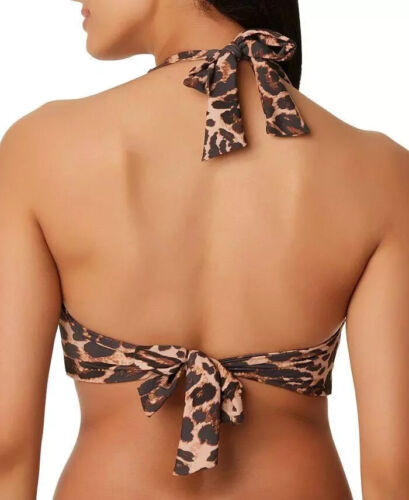 Bar III Women's Natural Beach Cheetah Banded Halter Bikini Swim Top Size XS - Picture 2 of 6