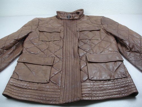 Women's S Eddie Bauer Lamb Brown Leather Goose Down Field Motorcycle Jacket Moto - Picture 10 of 22