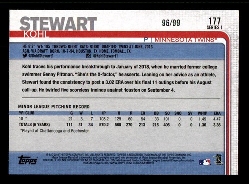 2019 Topps Vintage Stock #177 Kohl Stewart Rookie #/99 (ref 20995) - Picture 2 of 2