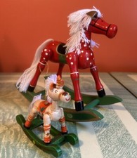 Toy Rocking Horse  Rocking Unicorn Ornament WITH YARN TAIL  MANE Wood/painted