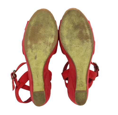 SuiteBlanco Women's Reddish Coral Orange Wedge Heels Ankle Straps EUR 40 UK 7 - Picture 9 of 10