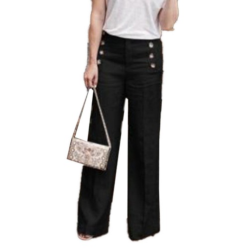 Womens High Waist Wide Leg Pants Ladies Casual Slacks Button Palazzo Bottoms US - Bild 7 von 18