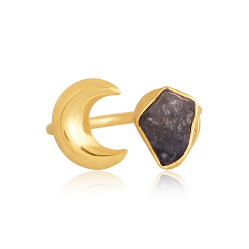 Crescent Moon 18k Gold Plated Adjustable Ring Crystal Jewelry With Labradorite - Picture 3 of 4