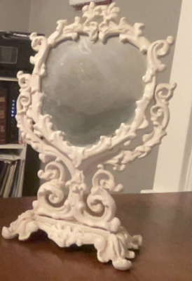 Vintage Standing Mirror. White Painted Cast Iron. 12