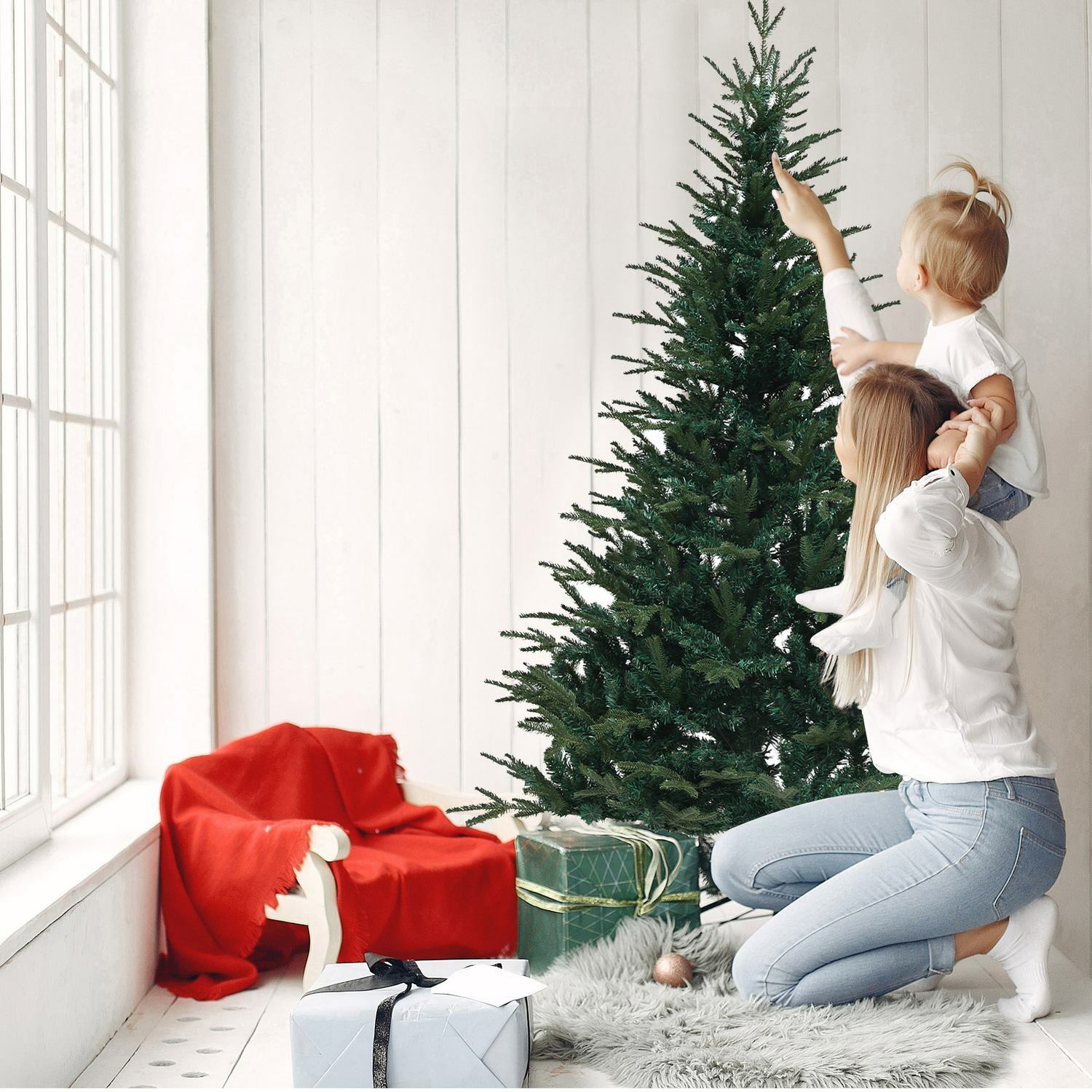 Urhome Künstlicher Weihnachtsbaum Christbaum Dekobaum PVC Kunstbaum Tannenbaum