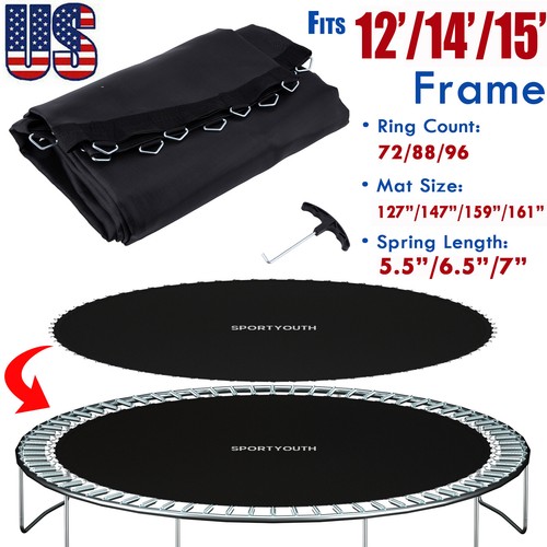 12/14/15ft Trampoline Replacement Jumping Mat 72-96 Rings with Springs Tool Pad - Picture 2 of 22