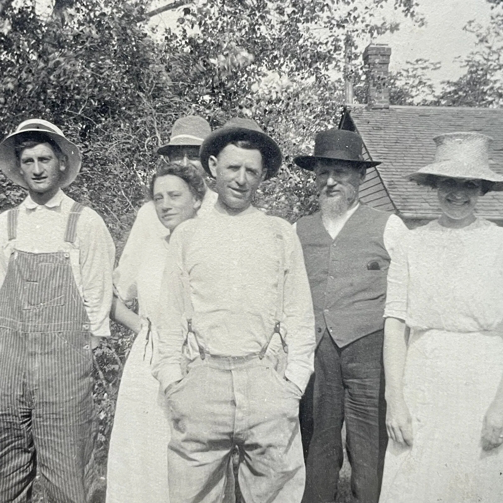 Man Suspenders Hands In Pockets Men Women Overalls Hats Red Oak Iowa Photo  1910s | eBay