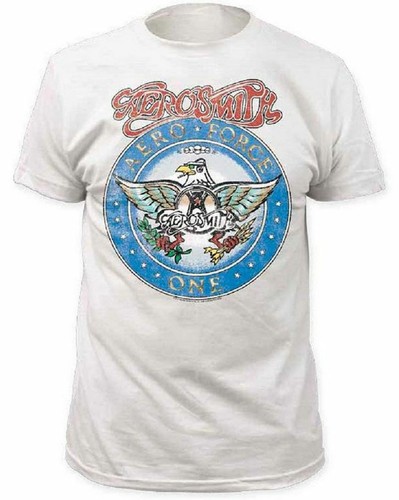 Adult Men's Aerosmith Aero Force One T-Shirt American Rock Music Band White Tee - Photo 1 sur 12