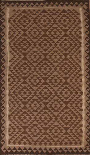 Geometric Kilim Brown Tribal Area Rug 6x9 Wool Hand-Woven Carpet - Picture 1 of 11